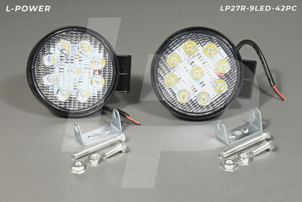 Фара доп. рабочая круглая, рассеиваемый свет, 9 диодов 27W (115х42х142) LED 12/24V L-POWER LP27R-9LED-42PC