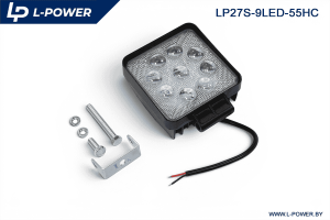Фара доп. рабочая квадратная, направленный свет, 9 диодов 27W (110х55х140) LED 12/24V L-POWER LP27S-9LED-55HC
