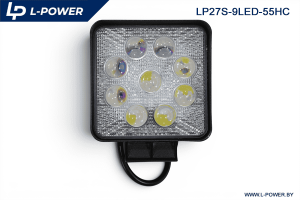 Фара доп. рабочая квадратная, направленный свет, 9 диодов 27W (110х55х140) LED 12/24V L-POWER LP27S-9LED-55HC