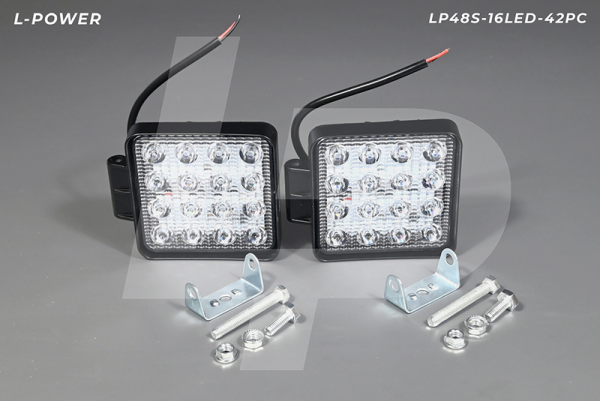 Фара доп. рабочая квадратная, рассеиваемый свет, 16 диодов 48W (110х42х140) LED 12/24V L-POWER LP48S-16LED-42PC