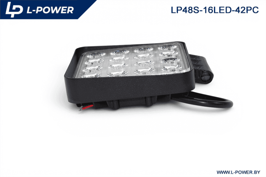 Фара доп. рабочая квадратная, рассеиваемый свет, 16 диодов 48W (110х42х140) LED 12/24V L-POWER LP48S-16LED-42PC