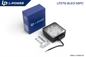 Фара доп. рабочая квадратная, рассеиваемый свет, 9 диодов 27W (110х55х140) LED 12/24V L-POWER LP27S-9LED-55PC