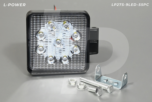Фара доп. рабочая квадратная, рассеиваемый свет, 9 диодов 27W (110х55х140) LED 12/24V L-POWER LP27S-9LED-55PC