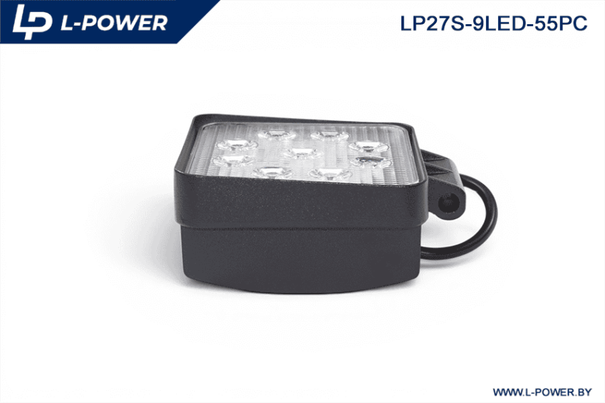 Фара доп. рабочая квадратная, рассеиваемый свет, 9 диодов 27W (110х55х140) LED 12/24V L-POWER LP27S-9LED-55PC