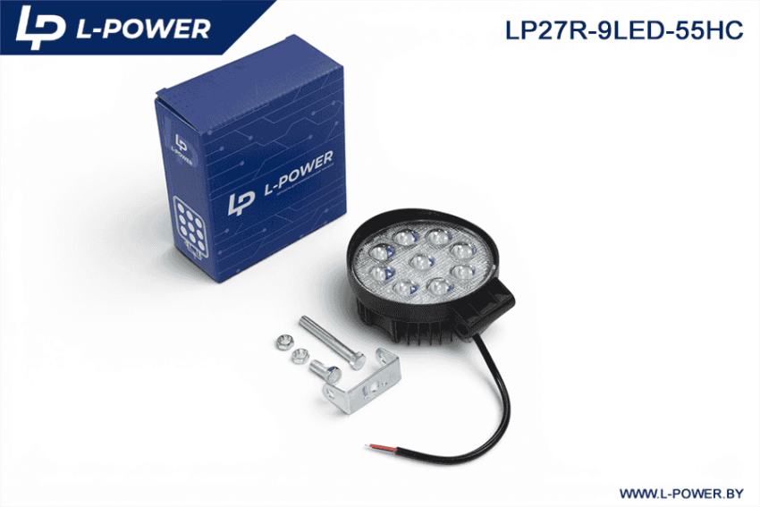 Фара доп. рабочая круглая, направленный свет, 9 диодов 27W (115х55х142) LED 12/24V L-POWER LP27R-9LED-55HC