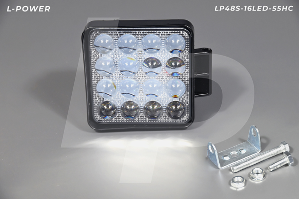 Фара доп. рабочая квадратная, направленный свет, 16 диодов 48W (110х55х140) LED 12/24V L-POWER LP48S-16LED-55HC