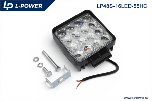 Фара доп. рабочая квадратная, направленный свет, 16 диодов 48W (110х55х140) LED 12/24V L-POWER LP48S-16LED-55HC