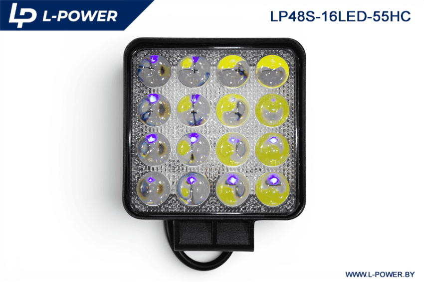 Фара доп. рабочая квадратная, направленный свет, 16 диодов 48W (110х55х140) LED 12/24V L-POWER LP48S-16LED-55HC