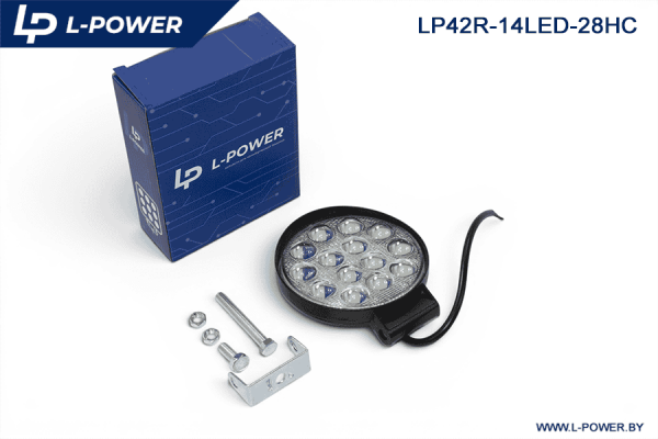 Фара доп. рабочая круглая, направленный свет, 14 диодов 42W (115х28х142) LED 12/24V L-POWER LP42R-14LED-28HC