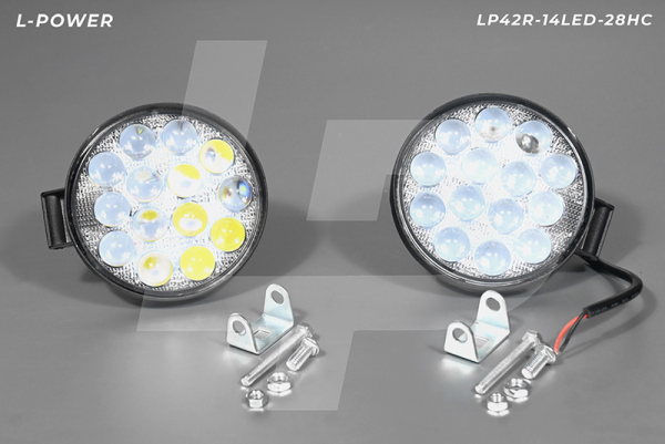 Фара доп. рабочая круглая, направленный свет, 14 диодов 42W (115х28х142) LED 12/24V L-POWER LP42R-14LED-28HC