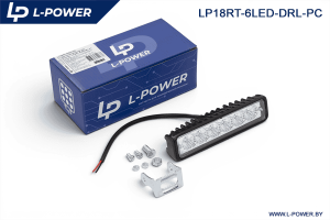 Фара доп. прямоугольная - ДХО, рассеиваемый свет, 6 диодов, 18W, 12/24V LED L-POWER LP18RT-6LED-DRL-PC