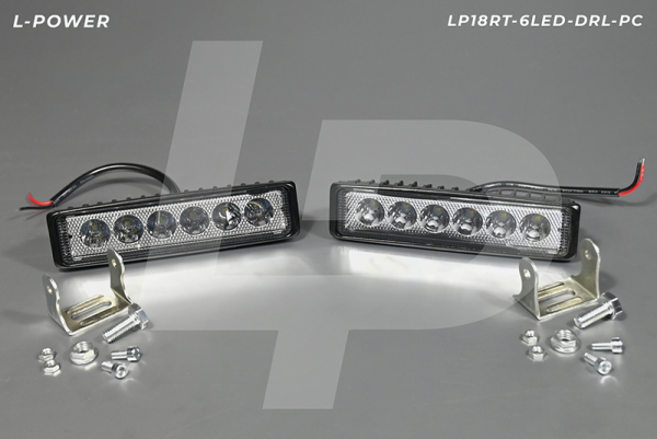 Фара доп. прямоугольная - ДХО, рассеиваемый свет, 6 диодов, 18W, 12/24V LED L-POWER LP18RT-6LED-DRL-PC