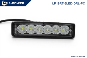 Фара доп. прямоугольная - ДХО, рассеиваемый свет, 6 диодов, 18W, 12/24V LED L-POWER LP18RT-6LED-DRL-PC