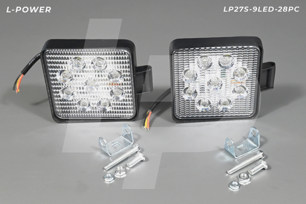Фара доп. рабочая квадратная, рассеиваемый свет, 9 диодов 27W (110х28х140) LED 12/24V L-POWER LP27S-9LED-28PC
