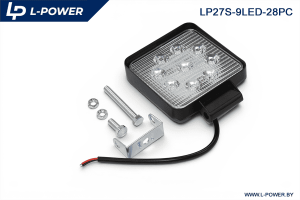 Фара доп. рабочая квадратная, рассеиваемый свет, 9 диодов 27W (110х28х140) LED 12/24V L-POWER LP27S-9LED-28PC