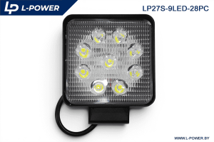 Фара доп. рабочая квадратная, рассеиваемый свет, 9 диодов 27W (110х28х140) LED 12/24V L-POWER LP27S-9LED-28PC