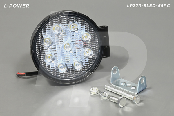 Фара доп. рабочая круглая, рассеиваемый свет, 9 диодов 27W (115х55х142) LED 12/24V L-POWER LP27R-9LED-55PC