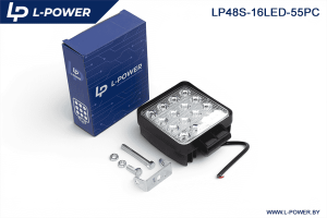 Фара доп. рабочая квадратная, рассеиваемый свет, 16 диодов 48W (110х55х140) LED 12/24V L-POWER LP48S-16LED-55PC
