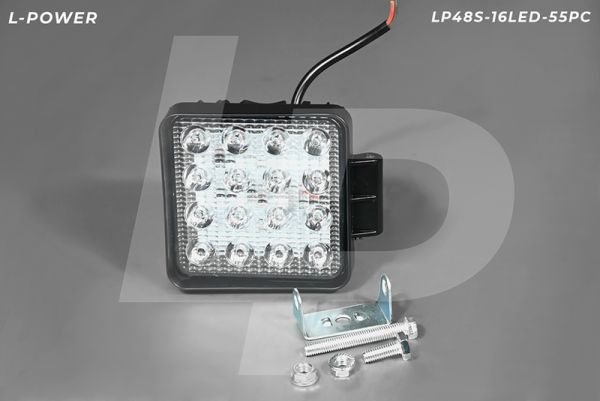 Фара доп. рабочая квадратная, рассеиваемый свет, 16 диодов 48W (110х55х140) LED 12/24V L-POWER LP48S-16LED-55PC