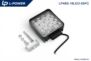 Фара доп. рабочая квадратная, рассеиваемый свет, 16 диодов 48W (110х55х140) LED 12/24V L-POWER LP48S-16LED-55PC