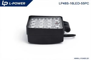 Фара доп. рабочая квадратная, рассеиваемый свет, 16 диодов 48W (110х55х140) LED 12/24V L-POWER LP48S-16LED-55PC