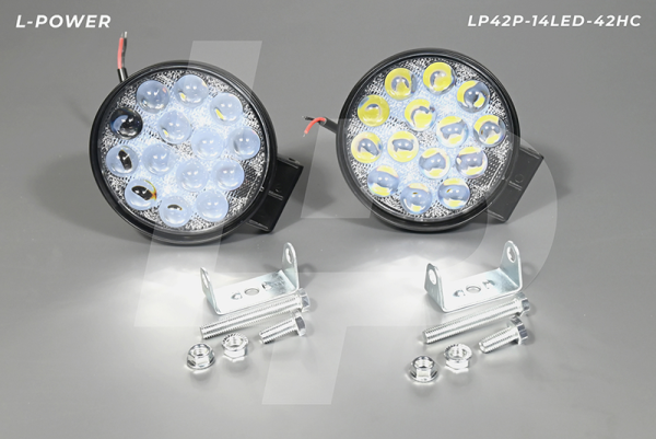 Фара доп. рабочая круглая, направленный свет, 14 диодов 42W (115х42х142) LED 12/24V L-POWER LP42R-14LED-42HC