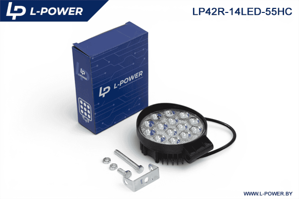 Фара доп. рабочая круглая, направленный свет, 14 диодов 42W (115х55х142) LED 12/24V L-POWER LP42R-14LED-55HC