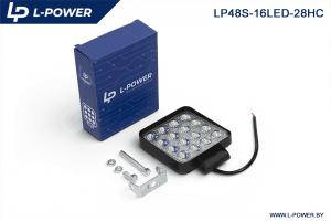 Фара доп. рабочая квадратная, направленный свет, 16 диодов 48W (110х28х140) LED 12/24V L-POWER LP48S-16LED-28HC