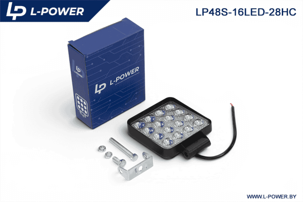 Фара доп. рабочая квадратная, направленный свет, 16 диодов 48W (110х28х140) LED 12/24V L-POWER LP48S-16LED-28HC