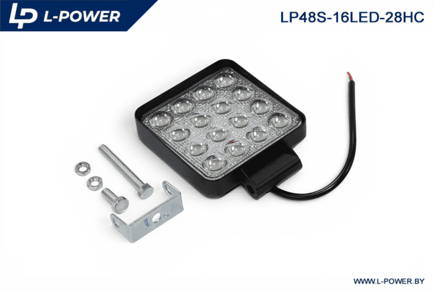 Фара доп. рабочая квадратная, направленный свет, 16 диодов 48W (110х28х140) LED 12/24V L-POWER LP48S-16LED-28HC