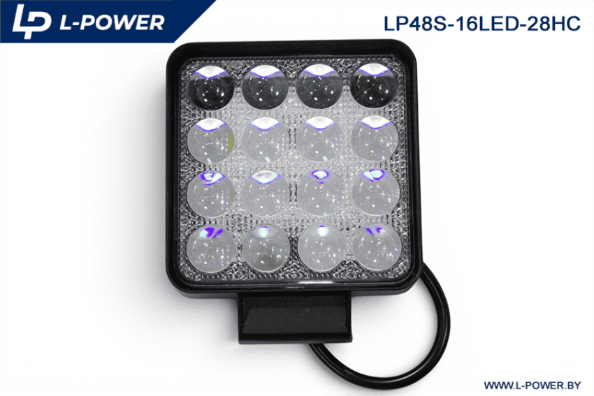 Фара доп. рабочая квадратная, направленный свет, 16 диодов 48W (110х28х140) LED 12/24V L-POWER LP48S-16LED-28HC
