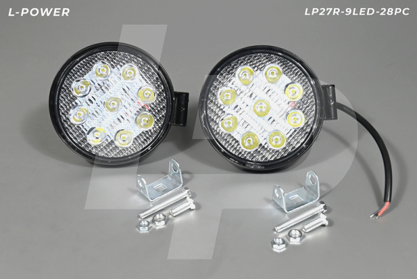 Фара доп. рабочая круглая, рассеиваемый свет, 9 диодов 27W (115х28х142) LED 12/24V L-POWER LP27R-9LED-28PC