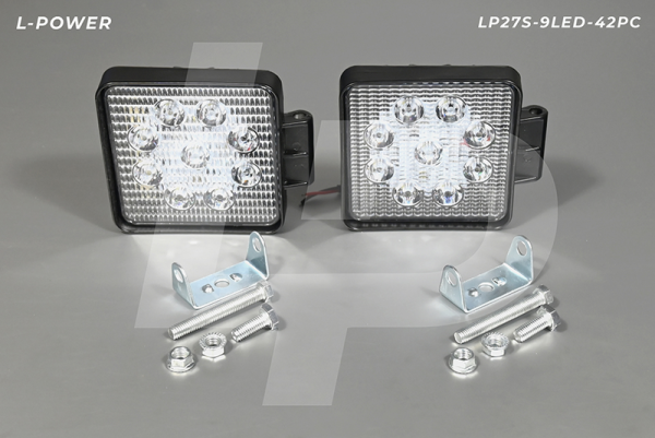 Фара доп. рабочая квадратная, рассеиваемый свет, 9 диодов 27W (110х42х140) LED 12/24V L-POWER LP27S-9LED-42PC