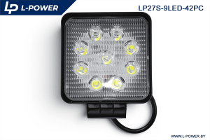 Фара доп. рабочая квадратная, рассеиваемый свет, 9 диодов 27W (110х42х140) LED 12/24V L-POWER LP27S-9LED-42PC