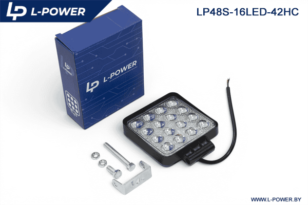 Фара доп. рабочая квадратная, направленный свет, 16 диодов 48W (110х42х140) LED 12/24V L-POWER LP48S-16LED-42HC