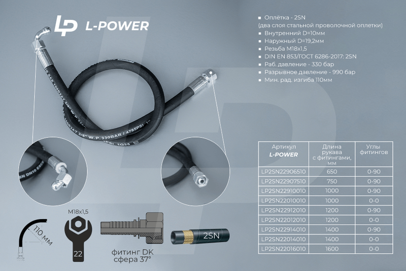 S22х0650 D-10.2SN 0-90 РВД L-POWER LP2SN22906510
