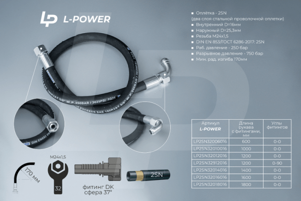 S32х1200 D-16.2SN 0-90 РВД L-POWER LP2SN32912016