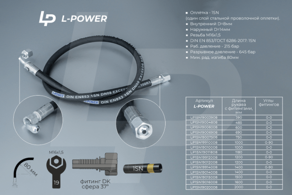 S19х0390 D-08.1SN РВД L-POWER 952-3407100-06 LP1SN19003908