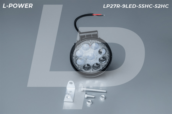 Фара доп. рабочая круглая, направленный свет, 9 диодов 27W (115х55х142) LED 12/24V L-POWER LP27R-9LED-55HC-52HC