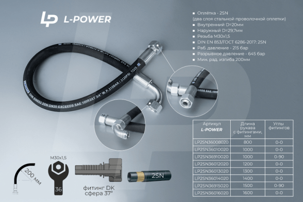 S36х1300 D-20.2SN РВД L-POWER LP2SN36013020
